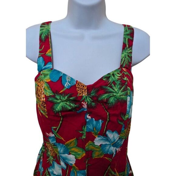 Vintage Hawaiian Floral Dress  Pineapple Print Sweetheart Neckline  fairycore - Picture 5 of 7